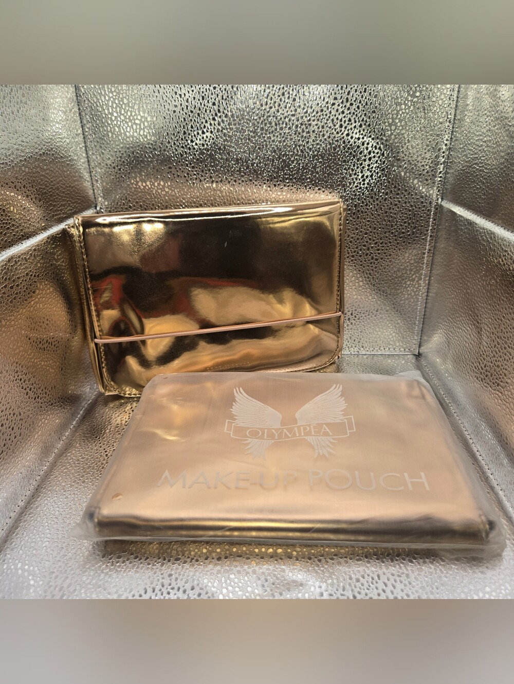 2 Rose Gold Make-Up Pouch - Metallic Cosmetic Bag Marked Paco Rabanne